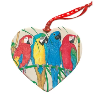 Macaw Parrot Porcelain Pet Gift Heart Ornament - Picture 1 of 2