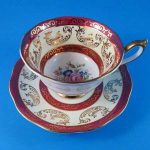 Deep Red Border with Gold and Floral Center Royal Albert Tea Cup and Saucer Set - Picture 1 of 3