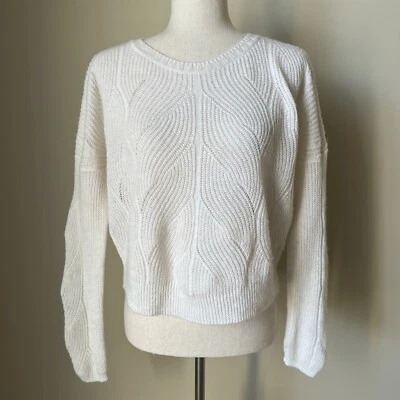 Anthropologie Womens Keely Cable Knit Sweater Sz XS Ivory Textured Boxy Feminine - Image 1 of 4