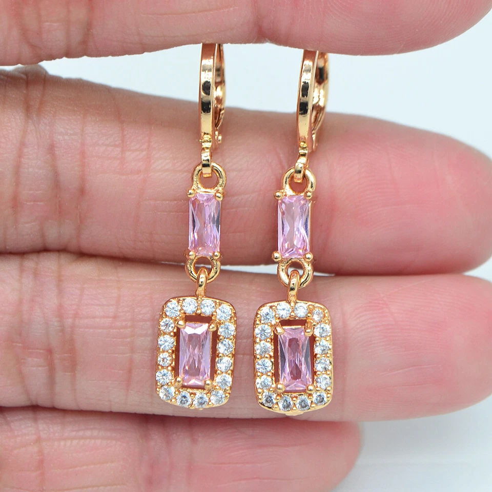 Pendientes colgantes de topacio místico púrpura de moda rellenos de oro amarillo de 18 quilates para mujer Foto 1 de 4