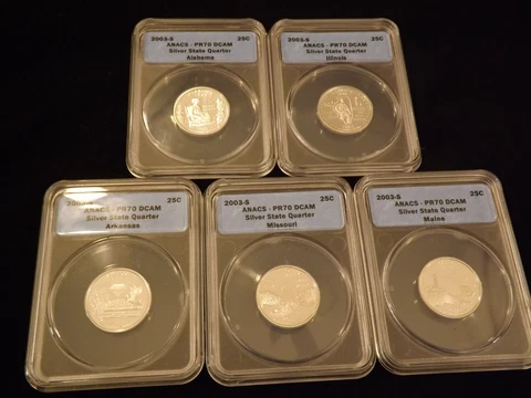 2003 -S    Quarter   5 Coin  SILVER Set           ANACS   PR 70 DCAM Cover
