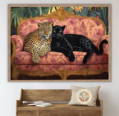 Leopardo sonolento em pôster de lona vintage cama arte de parede maximalista leopardo 127 - Imagem 1 de 4