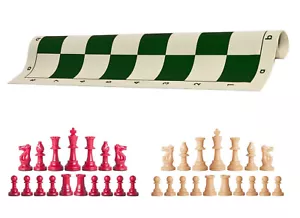 Piezas de ajedrez rojas y naturales tablero de vinilo verde de 20" - juego de ajedrez de triple peso - Imagen 1 de 4