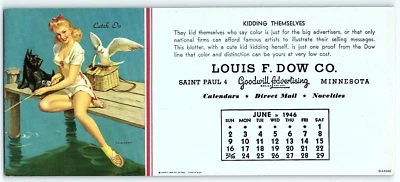 1946 LOUIS F DOW SAINT PAUL MINNESOTA SEXY PINUP ART CALENDAR INK BLOTTER Z5850 - Image 1 of 2
