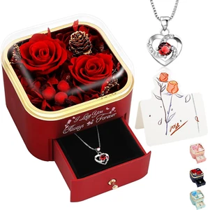 Mothers Day Real Rose Gifts - Preserved Roses with Necklace Box - Eternal Flower - Picture 1 of 6