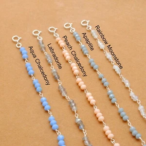 Rainbow Moonstone Gemstone Beaded Bracelet Necklace Handmade Jewelry - Picture 1 of 4