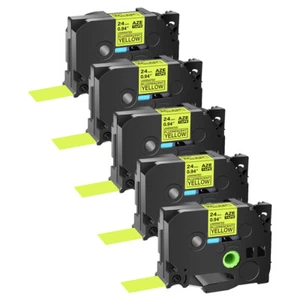 5× Ruban étiqueteuse Compatible avec Brother TZe-C51 Noir sur jaune fluo 1" - Afbeelding 1 van 11