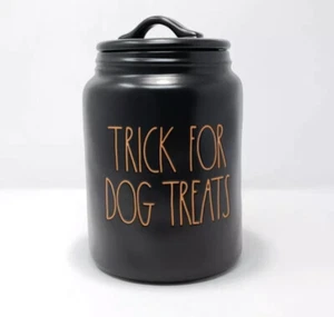 Rae Dunn TRICK FOR DOG TREATS Black Canister Halloween LL Black W/Lid Pet NEW - Picture 1 of 4