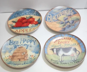 4 Farmers Market Susan Winget Cracker Barrel 8” Plates Cow Honey Apples - Picture 1 of 6