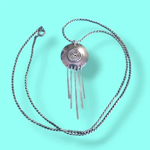 Signed Mexico Sterling Silver Round Swirl Dangle Bar 18in Necklace 925 Not Scrap - Picture 1 of 8