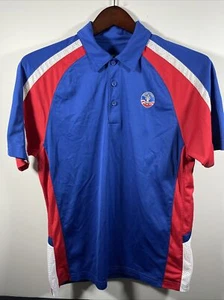 Space Camp Golf Polo Mens Size Medium Red White Blue Astronaut Embroidered Patch - Picture 1 of 9