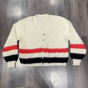 Cardigan maglione vintage anni 60 70 shaggy mohair righe panna L Kurt Cobain grunge - Foto 1 di 14