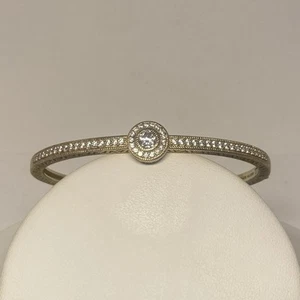 Judith Ripka Sterling Silver Gold Tone Diamonique Station Cuff Bracelet Hinged - Picture 1 of 11