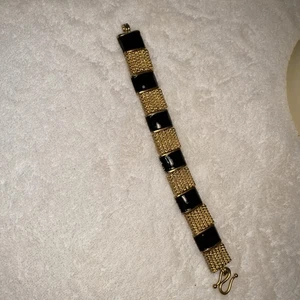 Park Lane Black Enamel Goldtone Matisse Bracelet Easy To Put On And Off 7 1/2” - Picture 1 of 6