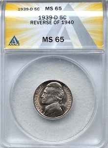 1939 D JEFFERSON NICKEL REV OF 1940 - ANACS MS65 - FREE SHIPPING! - Picture 1 of 2