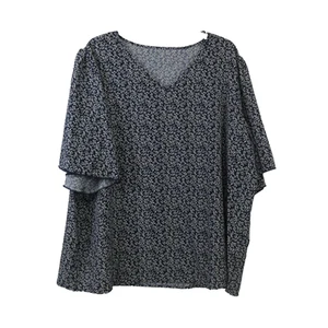 Damen Oberteil Übergröße 1X V-Ausschnitt dunkelblau weiß Blumen Pullover kurze Cape Ärmel - Bild 1 von 7