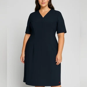 Hugo Boss Kleid Wolle Kurzarm V-Ausschnitt Etuikleid Dunkelmarine Gr. 14 - Bild 1 von 11