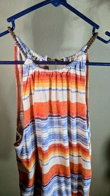 Top sin mangas a rayas Chaps Denim para mujer talla pequeña Boho Festival 100 % algodón Foto 1 de 4