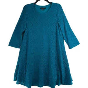 Abito donna Sharagano pavone teal pizzo trapezio manica lunga foderato taglia 8 nuovo con etichette - Foto 1 di 10