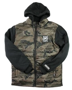 Ecko Unltd. Mens Hooded Jacket S Puffer Zip Front Long Sleeve Quilted Olive Camo - Picture 1 of 8