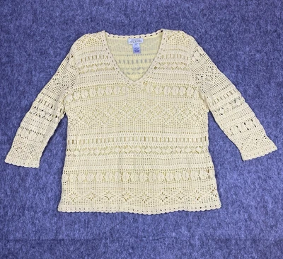 Vintage Jones New York Country Women's Hand Knit Sweater Linen Cotton Size Large - Image 1 of 4