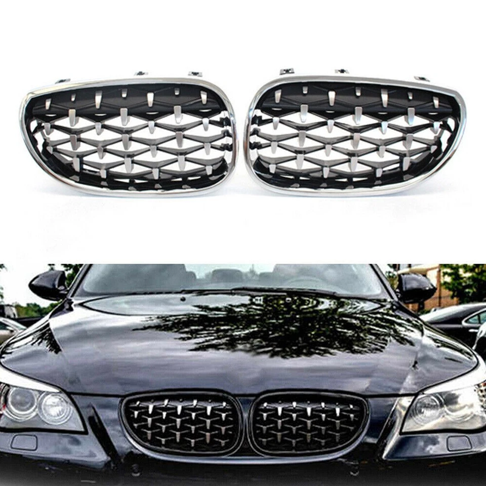 Chrome Diamond Front Grill Grille For BMW 5 Series E60 E61 535i 525i 528i 04-09 - Image 1 of 4