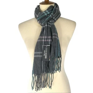 Made In Italy Plaid Scarf Men's Steve Madden Plaid Grey Blue Muffler Scarf OS - Picture 1 of 5