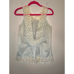 1960s Henson Kickernick Baby Blue Lace Frilly Sissy Romantic Floral Sheer Top S - Bild 1 von 5