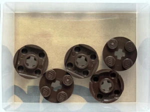 LEGO Parts - Dark Brown Plate, Round 2 x 2 with Axle Hole - No 4032 - QTY 5 - Picture 1 of 1