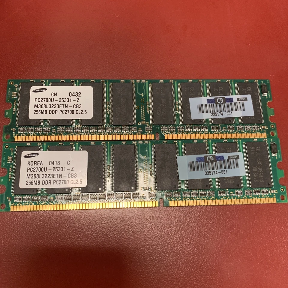 2x 335174-001 HP 256MB DDR Non ECC PC-2700 333Mhz Memory Pc2700u-25331-z - Image 1 of 1