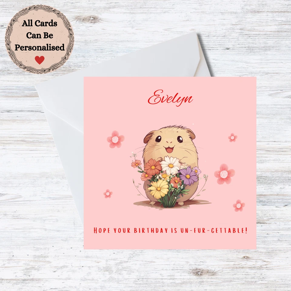 Handmade Personalised Birthday Card - Female Guinea Pig Customisable Name - Image 1 of 1