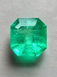 3.21 Carat 9x9 Yellowish Green Natural Loose Colombian Emerald-Asscher Cut - Picture 1 of 10