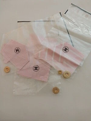 4 Gold Chanel Buttons On Pink Gingham Fabric In Chanel Baggies - Image 1 of 4