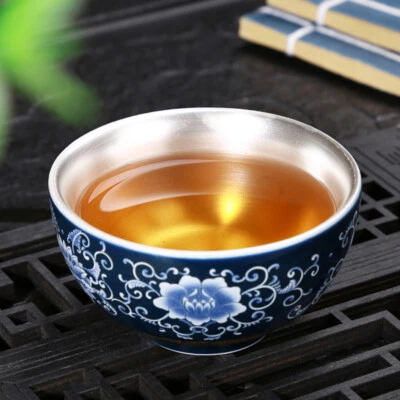 90ml Chinese Silver Cup Handmade Tea Cup Porcelain Cup Kung Fu Tea Set Decorate - Image 1 of 4