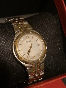 RARE Vintage SEIKO Women’s Gold & Silver Tone Date Watch 24MM NEW Battery - Picture 1 of 14