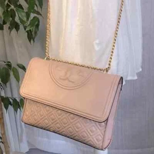 TORY BURCH Fleming New Mink quilted convertible shoulder bag gold chain strap - Picture 1 of 16