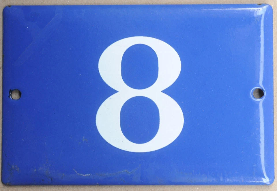 Old blue French house number 8 door gate plate plaque enamel metal sign steel - Image 1 of 1