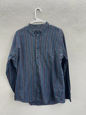 Sasson Mens Button Up Shirt Large Striped Purple Blue Long Sleeve Vintage - Image 1 of 4