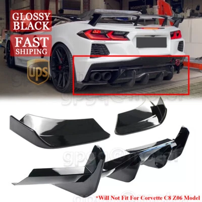 For Corvette C8 Z51 20-2024 STG 3 Black Rear Bumper Diffuser & Side Corner Apron - Image 1 of 4