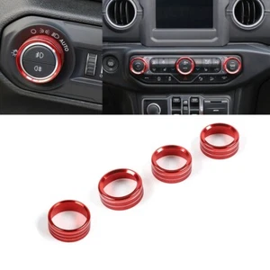 4*Red Air Conditioner+Headlight Switch Knob Ring Cover Trim for Jeep Wrangler JL - Picture 1 of 7