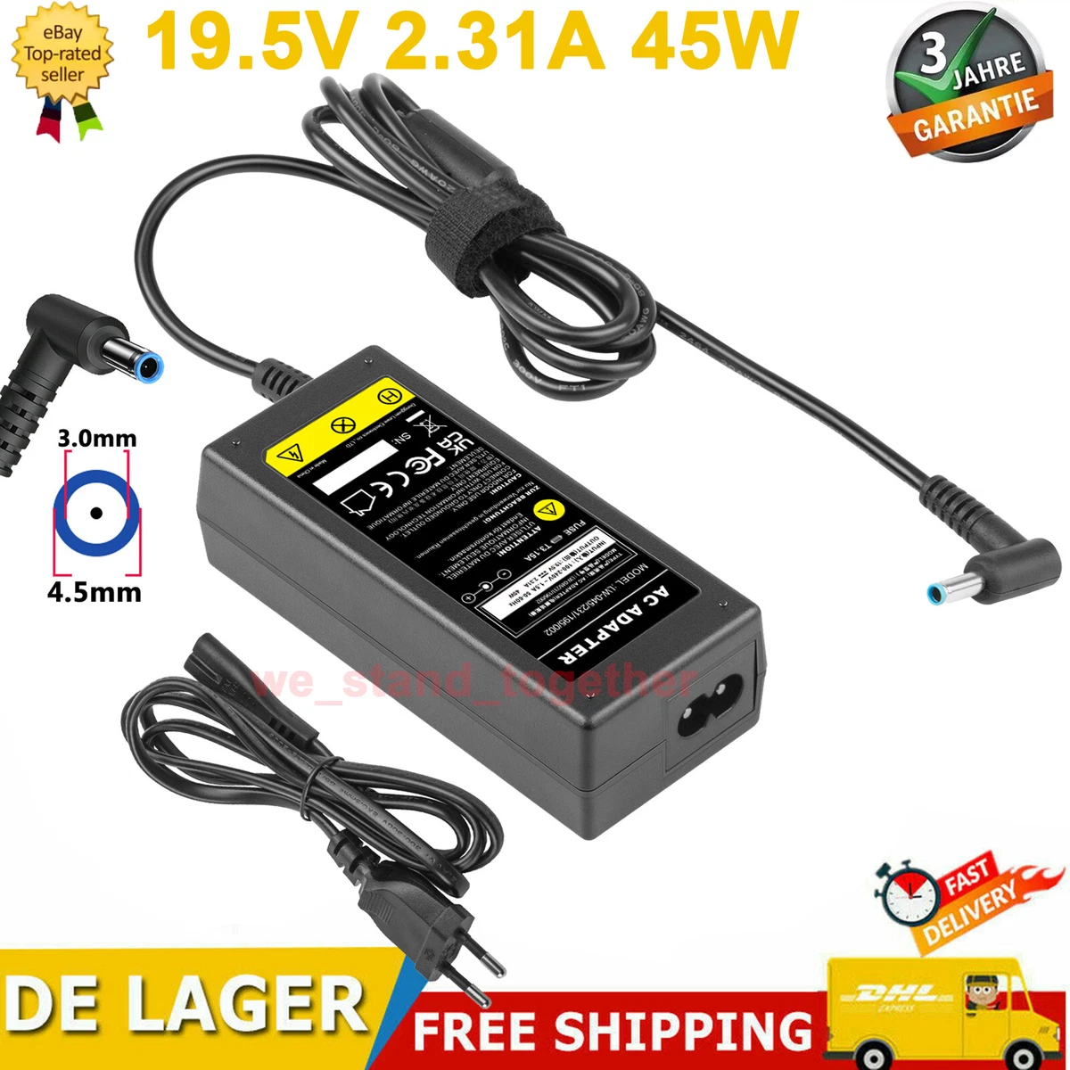 Power4Laptops Netzteil 19,5V – Ladegerät Kompatibel Mit HP Home 15-ba024nl Laptop, 4,5x3,0 Mm