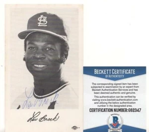 LOU BROCK ST. LOUIS CARDINALS SIGNED POST CARD BECKETT G62347 - Picture 1 of 2