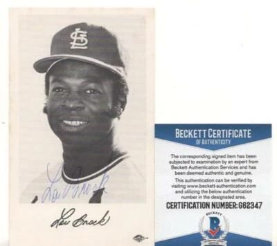 LOU BROCK ST. LOUIS CARDINALS SIGNED POST CARD BECKETT G62347 - Image 1 of 2