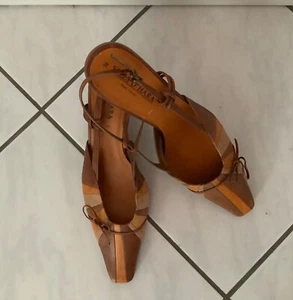 SALLY O’HARA ++ SLINGPUMPS ++ GR.38 ++ BRAUN-MEHRFARBIG ++ ECHTLEDER ++ VINTAGE - Bild 1 von 7