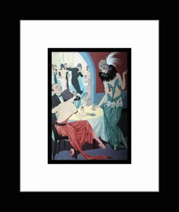 ART DECO • Custom Framed A.F. Lorenzi 'Il brindis' Pochoir Art Plate - Picture 1 of 1