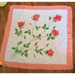Vintage Neu aus altem Lagerbestand Größe 32 Fuß geschnittener Saphir Krepp Viskose Schal mit rosa Rosen handgerollt - Bild 1 von 11