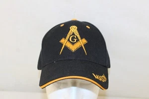 Freemason Mason Masonic Black Hat Cap Embroidered Adjustable Hook Loop Strap - Picture 1 of 16