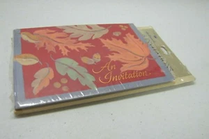 New! 8 Vintage Hallmark Party Invitations Autumn Theme Invitation Fall Leaves - Picture 1 of 3