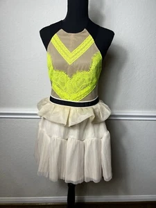 Three Floor Beige - Yellow Tulip Mini Dress Lined Knit Floral US 12 - Picture 1 of 12