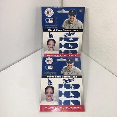Lot Of 2 Los Angeles LA DODGERS Vinyl Face Decorations Stickers 6 Per Pack NEW - Image 1 of 3